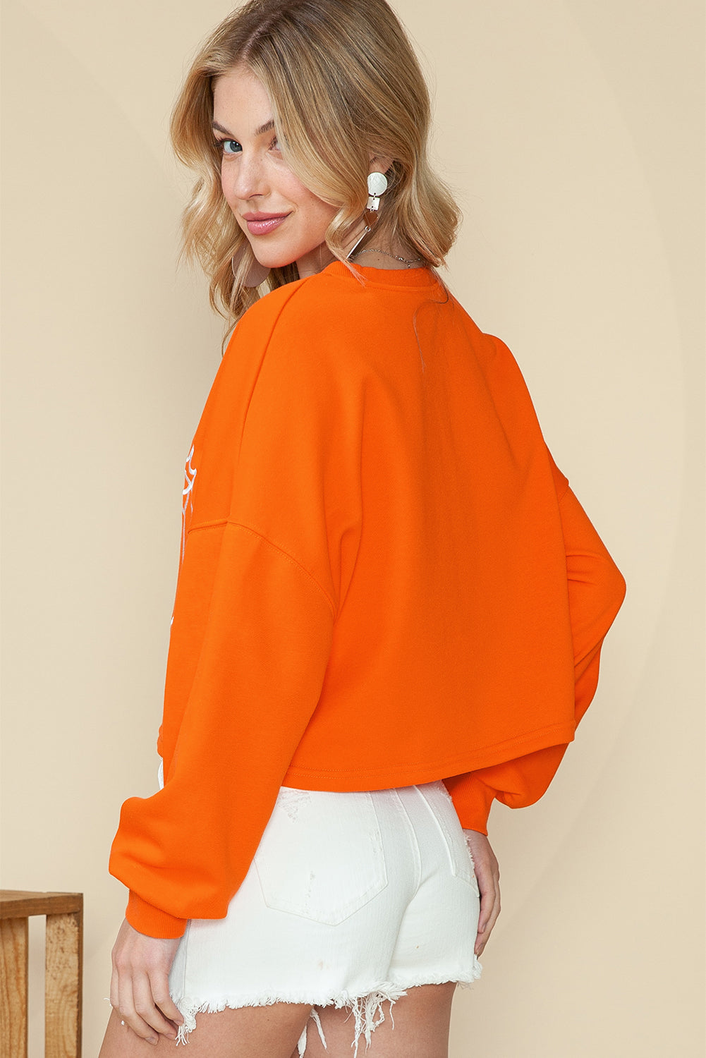 Orange Game Day Lettering Notched Neck Cropped Sweatshirt