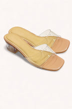 The CCOCCI Clear Slip On Slide Block Heel sandals for women feature transparent straps and stylish open-toe block heels, shown against a neutral background.