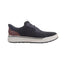 The SKECHERS Slip-ins Relaxed Fit Sterling - Ramone features a black and white knit upper, a lace-up front, brown heel detail, and a thick white sole—displayed in a side profile on a plain background. This versatile sneaker offers the perfect blend of style and comfort you expect from men’s casual shoes, with the relaxed fit signature to Skechers Slip-ins.