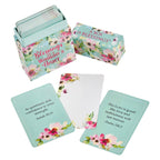 A box of Blessings for a Woman’s Heart cards displayed alongside three individual cards featuring floral borders and Bible promises.