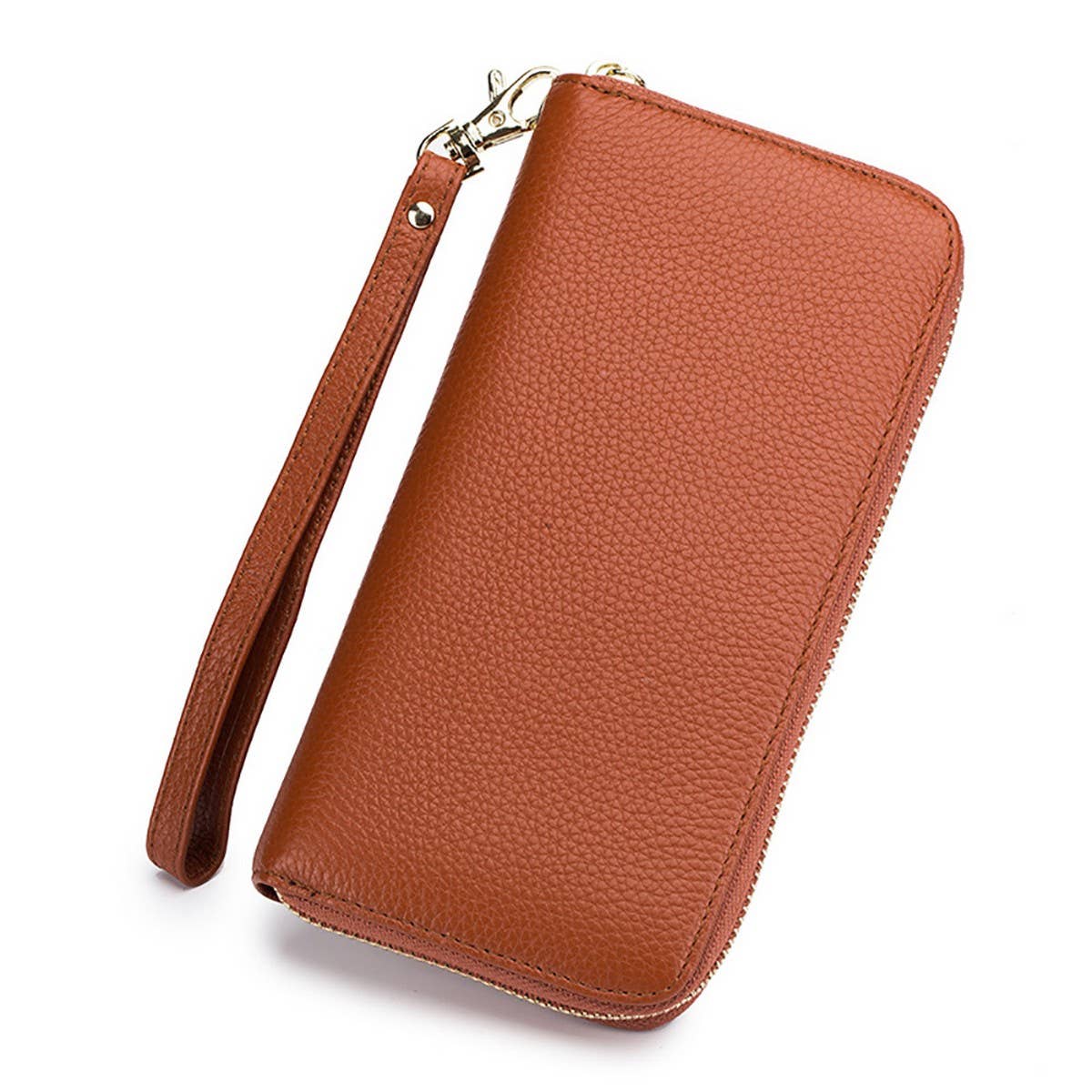 The ACCITY ZIPPER TASSEL ANTI-THEFT BRUSH LEATHER WALLET, featuring a wrist strap, is shown on a white background, blending style and convenience.