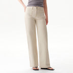 Off White Mid Rise Straight Pants in off-white, featuring a mid-rise, straight-leg silhouette with front patch pockets.