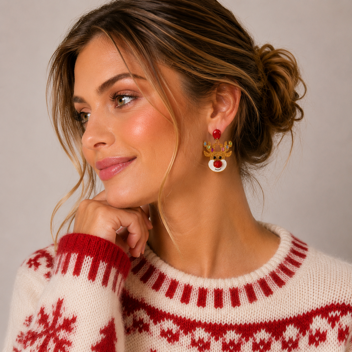 Glitter Rudolph Reindeer Earrings Secondary image