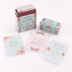 A floral-themed box labeled "Box of Blessings Promises for Women" from Christian Art Gifts features beautifully designed Bible verse cards, elegantly displayed in front.