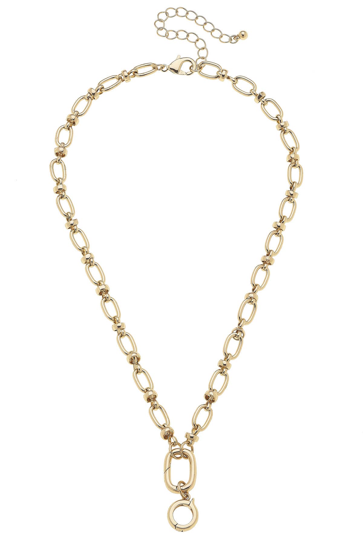 The Lilah Cable Link Charm Necklace Base in Shiny Gold by Canvas Style features oval links, an adjustable clasp, and a large ring pendant at the center for versatile styling.