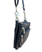 Roma Leathers, Inc. 3099 Small Horizontal Crossbody Bag in black cowhide leather featuring multiple spacious compartments and an adjustable shoulder strap.