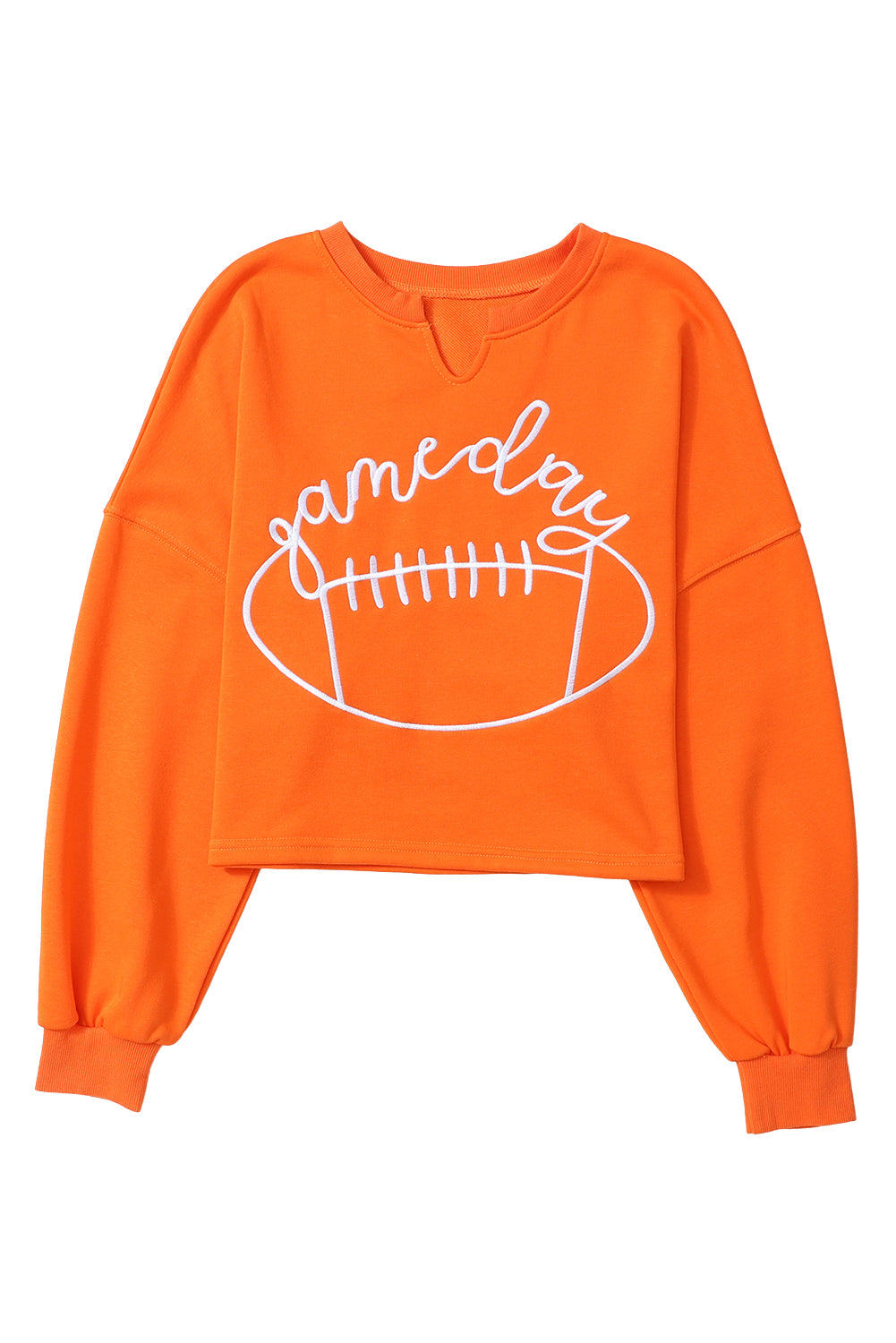 Orange Game Day Lettering Notched Neck Cropped Sweatshirt