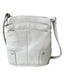 The Roma Leathers, Inc. Cowhide Leather Crossbody is a light gray bag featuring multiple zippered pockets and an adjustable shoulder strap for versatile styling.