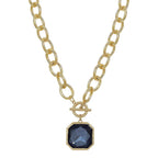 Faire CHUNKY TEXTURED CHAIN TOGGLE 25MM STONE PENDANT: a gold-tone chunky chain necklace with a toggle clasp and an octagonal dark blue stone pendant.