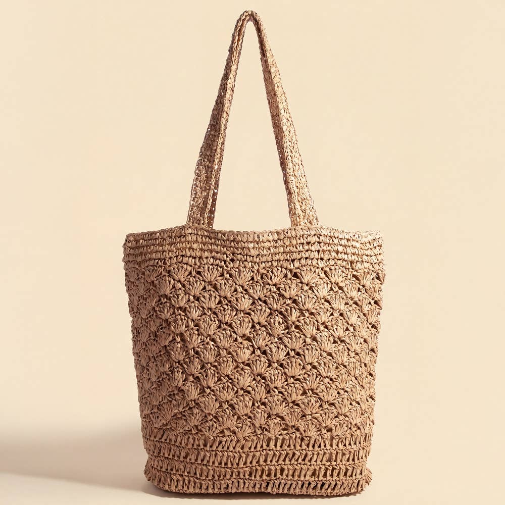 Large Woven Straw Fan Stitch Shoulder Tote Bag Secondary image
