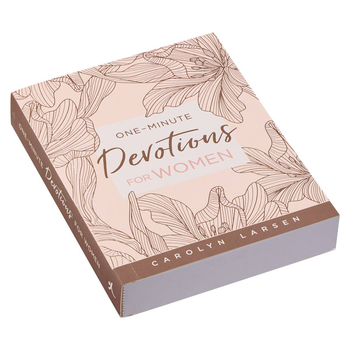 The “One-Minute Devotions for Women Softcover” by Christian Art Gifts is a floral-designed, square softcover book featuring pink and brown tones, offering uplifting devotional thoughts specifically for women.