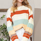 White Striped Color Block Drop Shoulder Knit Sweater