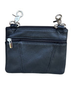 Roma Leathers, Inc. 3099 Small Horizontal Crossbody Bag in black cowhide leather featuring two spacious compartments, silver swivel clasps, and an adjustable shoulder strap.