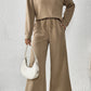 Dark Brown Textured Loose Slouchy Long Sleeve Top and Pants Set