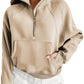 Zip Up Stand Collar Ribbed Thumbhole Sleeve Sweatshirt - 12 colors to choose from