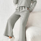 Dark Brown Textured Loose Slouchy Long Sleeve Top and Pants Set