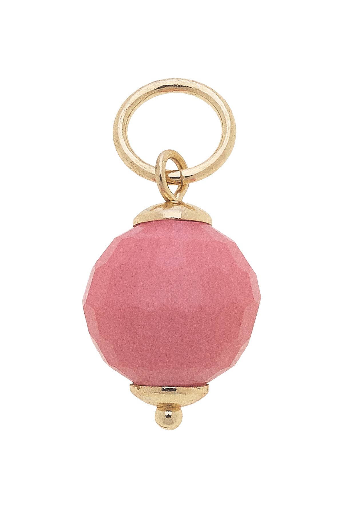 Canvas Style’s Resin Bead Charm features a faceted pink resin bead with gold accents, perfect for adding to a charm bracelet, keyring, or wearing as a unique charm necklace.