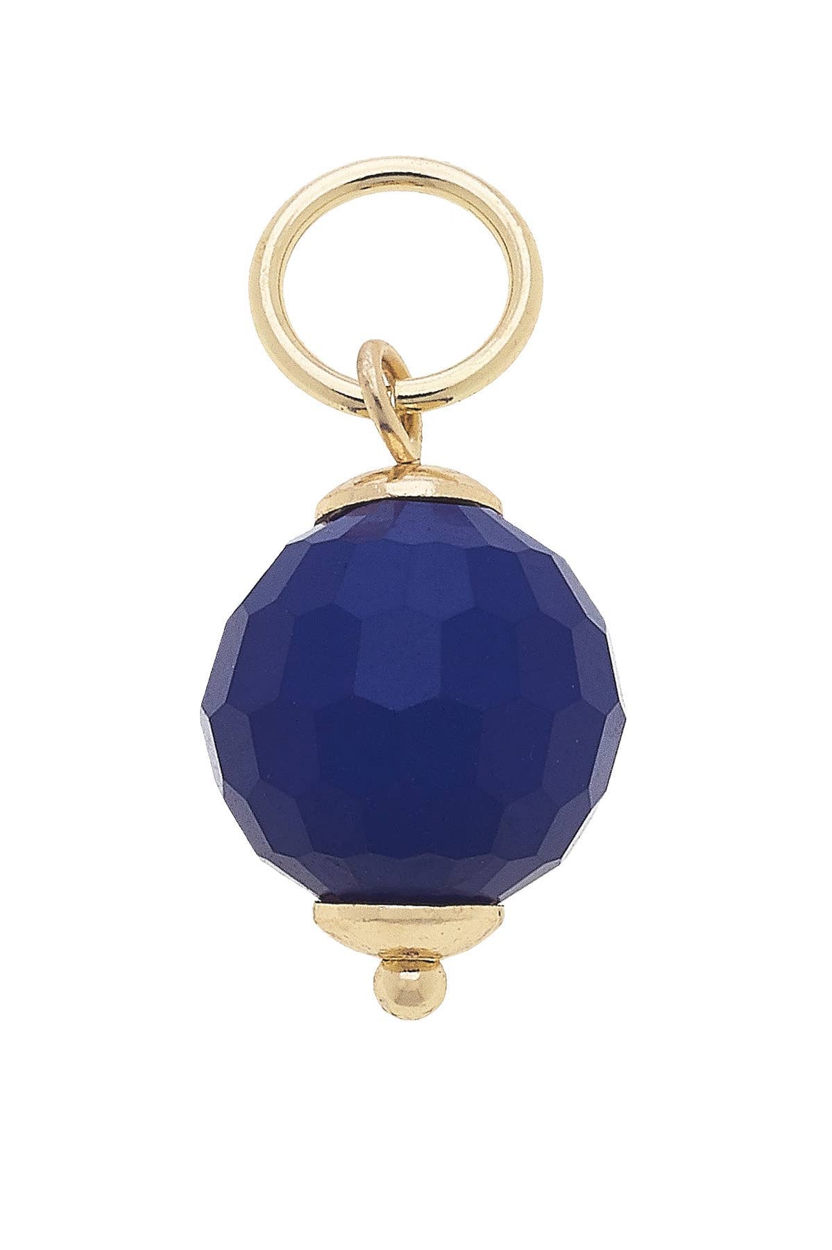 Canvas Style Resin Bead Charm: A gold keyring featuring a faceted, round, dark blue bead at the center—perfect for coordinating with your favorite charm bracelet or pairing with other Resin Bead Charms to create a personalized look.
