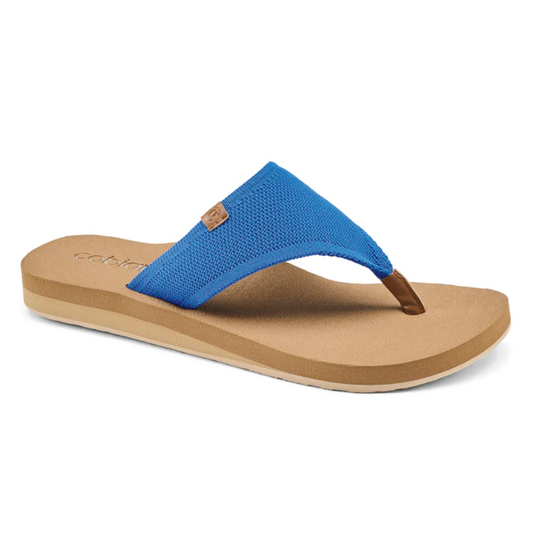 Blue Bermuda Bounce sandal/flip flop by COBIAN with a cushioned footbed and a tan sole.