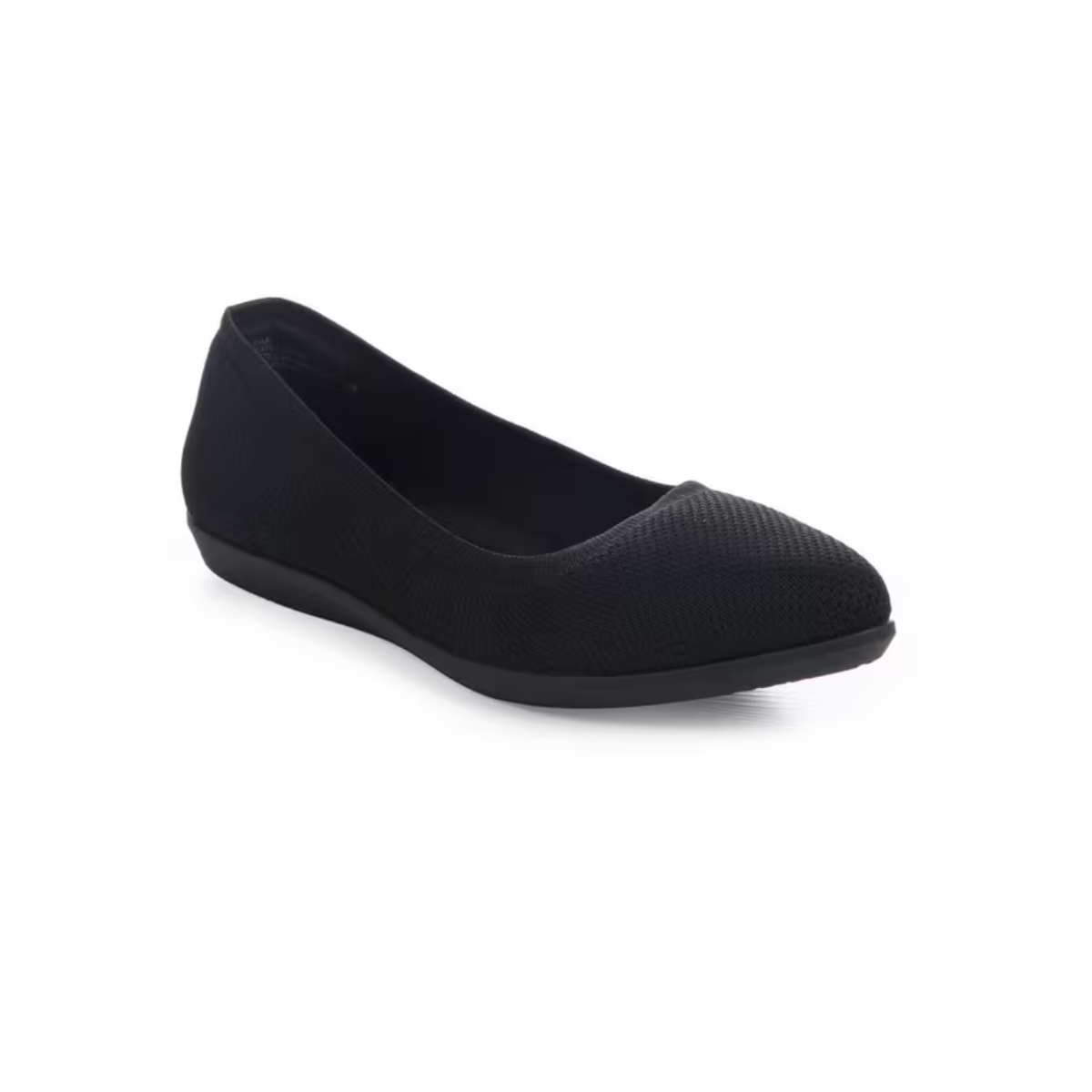 Women's black knitted ballet flat with a textured upper and low-profile sole Main image