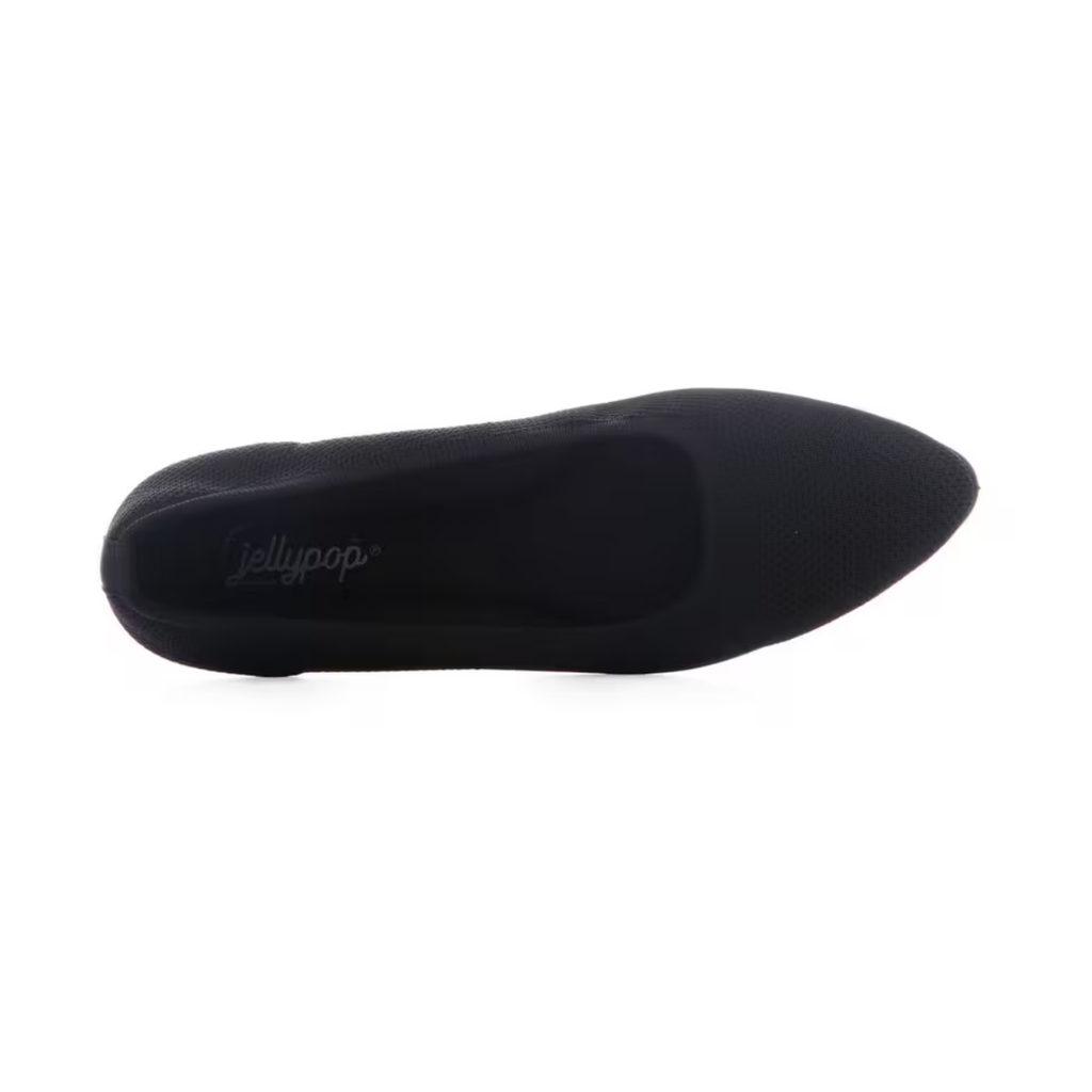 Women's black knitted ballet flat with a textured upper and low-profile sole