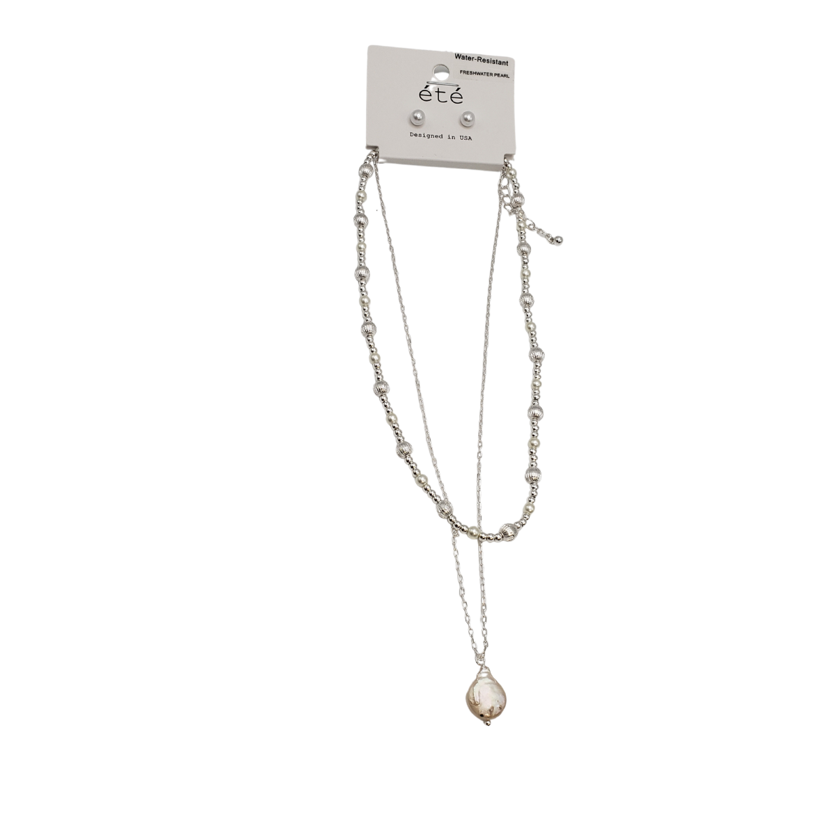 2 Row Beads and Pearl Necklace and Earrings Set Secondary image