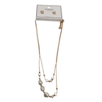 The 18" 2 Row Pearl and Chain Necklace by SPECIAL EFFECTS includes a gold-tone necklace with assorted freshwater pearls and matching stud earrings, all showcased on a display card labeled "Chérie.