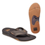 The Reef Fanning Men's Flip Flop in Brown Gum by REEF is perfect for beach adventures, featuring anatomical arch support, a textured sole, and the brand's logo on both the strap and the sole.