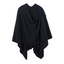 A black Soft Solid Color Ruana with Strap Hold from FASHION GO, featuring a loose, flowing design and an asymmetrical hem.
