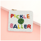 The Wona Trading Seed Bead Accented Mini Pouch Bag Assorted features a white beaded coin pouch with "PICKLE BALLER" and a green pickleball design—perfect for trendsetters who love stylish, sporty pouches.