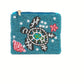 The Wona Trading Seed Bead Accented Mini Pouch Bag Assorted features a blue background with beaded sea turtle, starfish, and shell designs—a charming coin pouch and perfect gift for ocean lovers.
