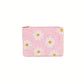 The Wona Trading Seed Bead Accented Mini Pouch Bag Assorted is a small pink pouch adorned with white and yellow daisy beads—a charming coin holder and perfect gift.