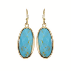 FASHION GO Semi Precious Stone Earrings feature oval-shaped turquoise stones set in gold-tone metal with hook clasps.