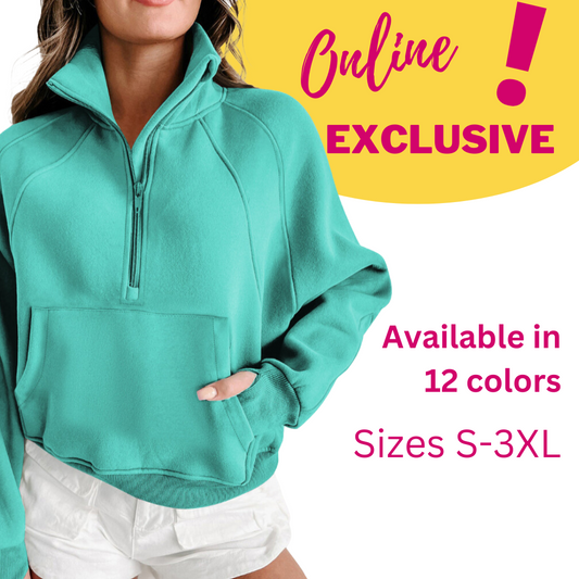 Zip Up Stand Collar Ribbed Thumbhole Sleeve Sweatshirt - 12 colors to choose from