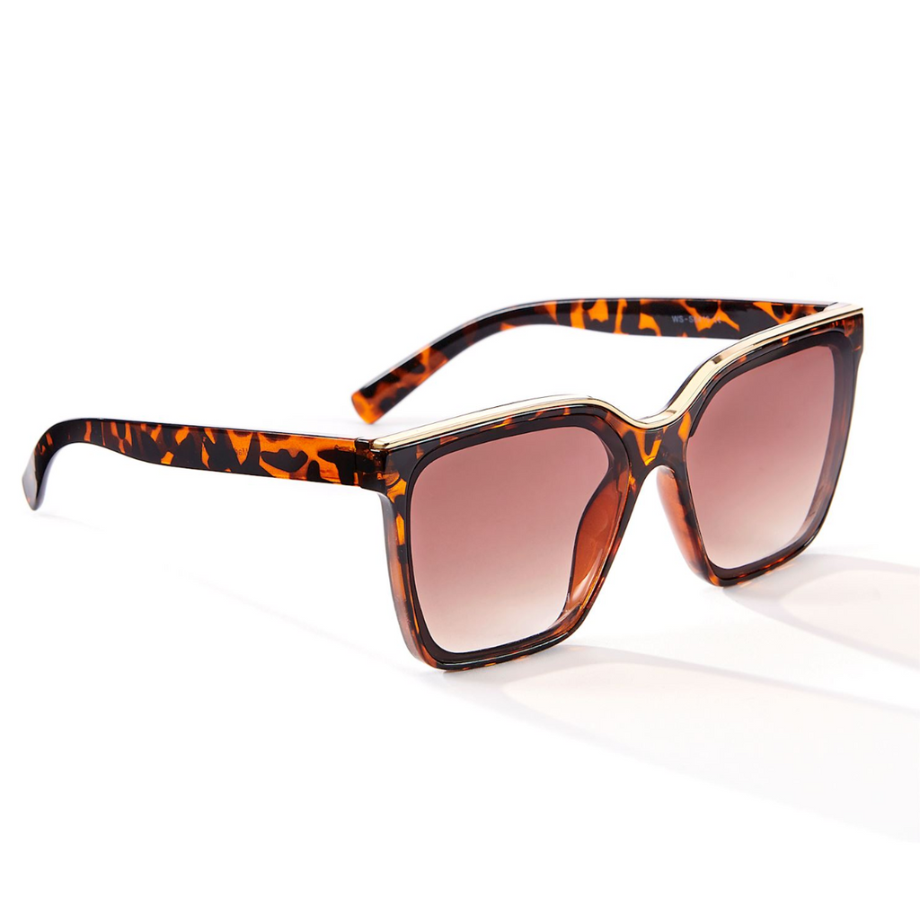 A pair of GIFTCRAFT's women's trendy oversized tortoiseshell square-frame Sunglasses with Case - Asst Colors - 476764 Rectangular Case, featuring gradient brown lenses and stylish shades, set elegantly on a white background.
