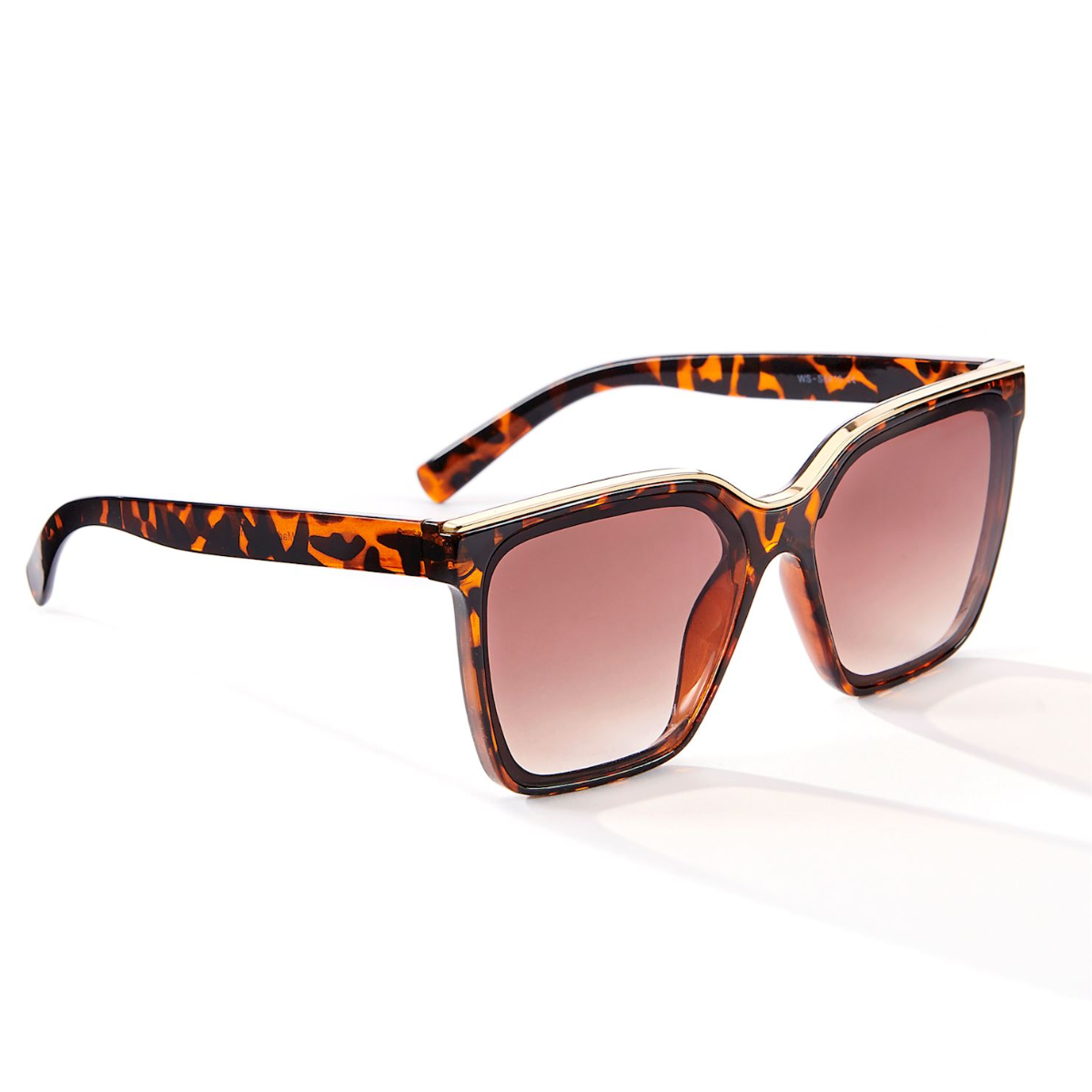 A pair of GIFTCRAFT's women's trendy oversized tortoiseshell square-frame Sunglasses with Case - Asst Colors - 476764 Rectangular Case, featuring gradient brown lenses and stylish shades, set elegantly on a white background.