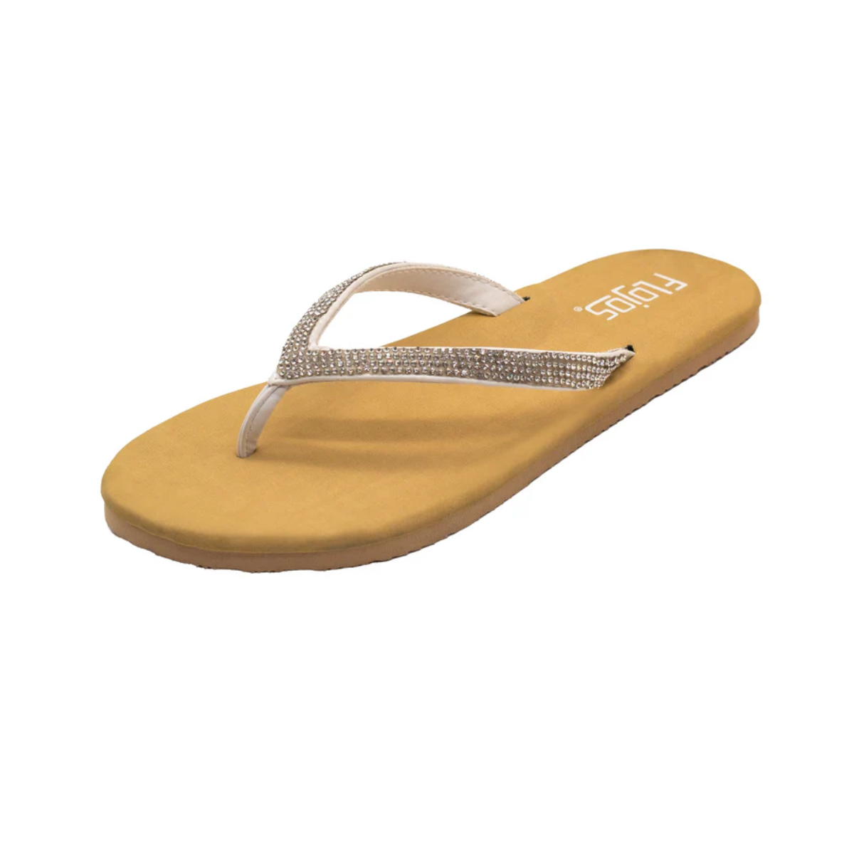 A single FLOJOS SPARK WHITE flip-flop sandal by FLOJOS, featuring a thin, rhinestone-encrusted strap. Main image