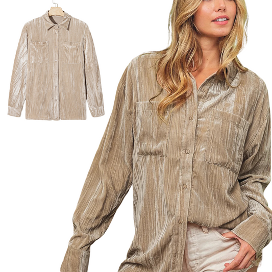 Golden Velvet Loose Fit  Buttoned Shirt