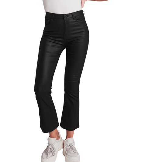 Stretch Faux Leather Flare Pants