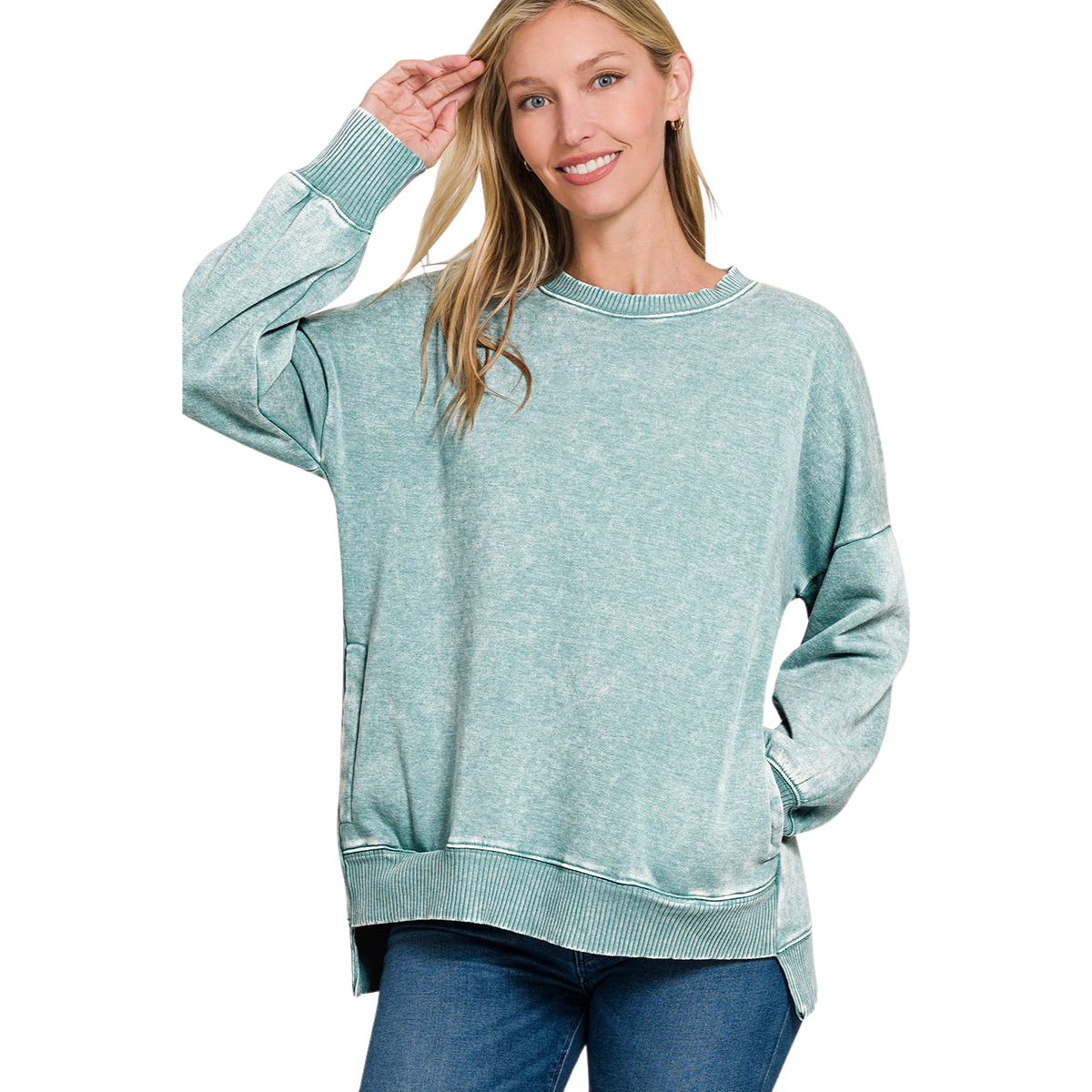 Acid Washed Fleece Hi-Low Pullover Secondary image