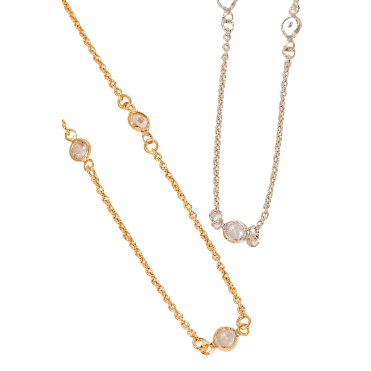 The Gold Dipped Station Chain Necklace by FASHION GO shimmers with circular crystal accents and cubic zirconia details against a white background. Main image