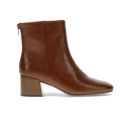 The Baretrapps Emilie Boot in Mahogany features a block heel, cushioned insole, back zip closure, and smooth leather-like finish, shown on a white background.