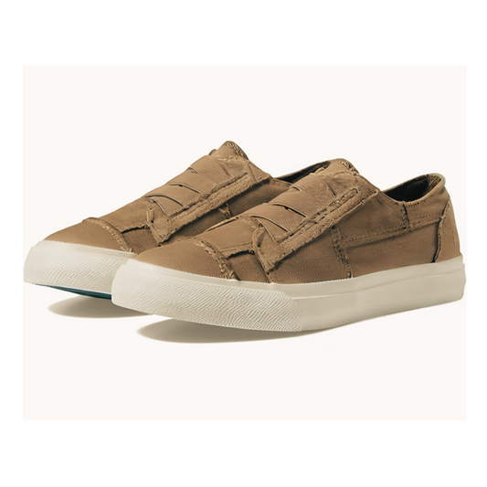 A pair of Marley Canvas Sneakers in Warm Taupe by Blowfish, from CALERES INC, featuring a brown canvas upper and durable rubber outsoles, displayed against a plain background.