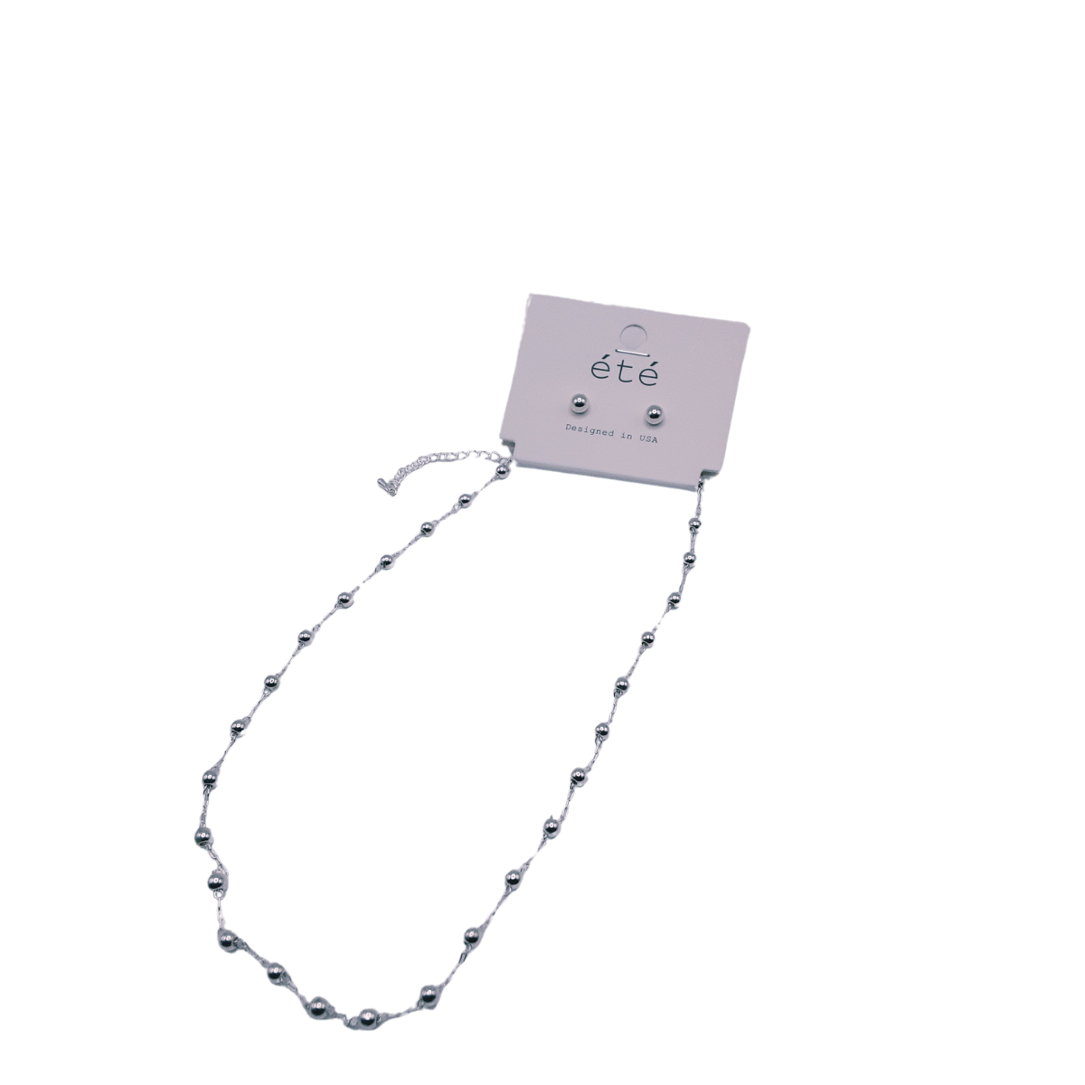 The 16" Silver 3mm Beads Set by SPECIAL EFFECTS is elegantly showcased on a display card marked "été. Main image