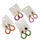 Four pairs of lightweight hoop earrings from SPECIAL EFFECTS, featuring pink, green, red, and orange bead designs, are displayed on labeled hanging cards. Product: Colored Bead Small Hoop Earrings.