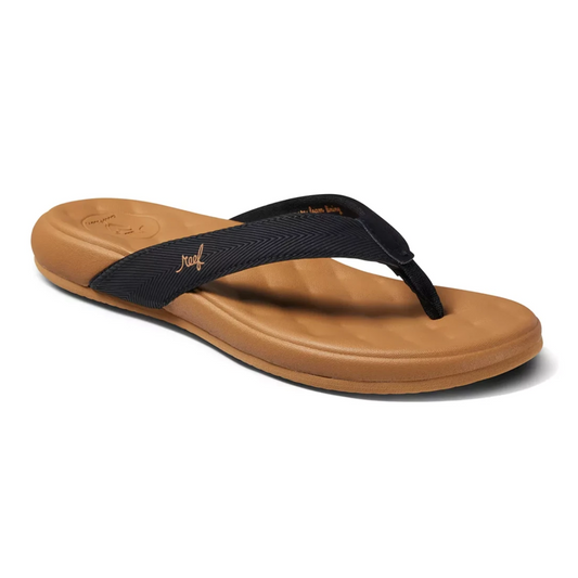 The Cushion Melody Flip Flop in Black by REEF provides exceptional comfort with its memory foam lining.