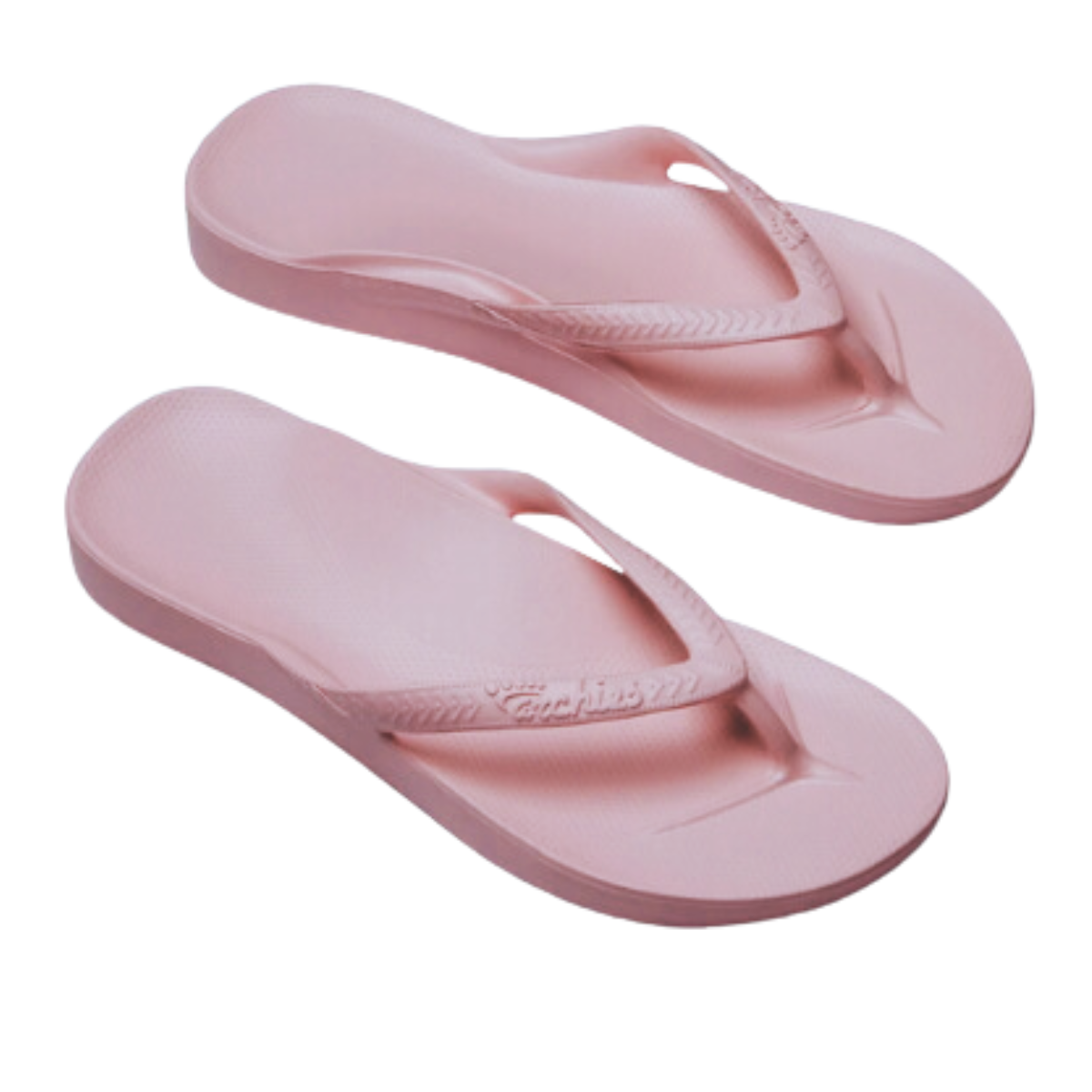 Archies Flip Flops in Pink by ARCHIES FOOTWEAR LLC feature textured soles and straps, designed from closed-cell foam for ultimate comfort, displayed on a white background.