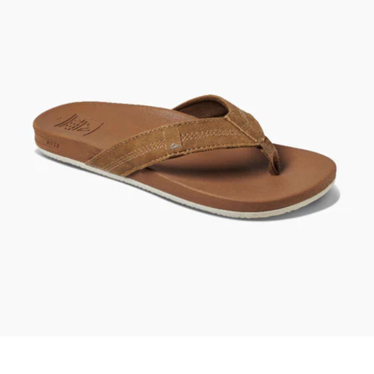 Kids Phantom Flip Flop in Tan by REEF features a textured strap and cushioned footbed on a white background.