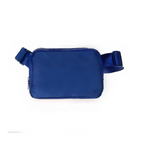 A navy sling bag from Fashion Go in a rectangular shape with an adjustable strap.