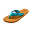 The FLOJOS Waverly Braided Strap Flip Flop is a tan women's sandal with a teal braided strap, a decorative emblem, and a memory foam footbed for all-day comfort.